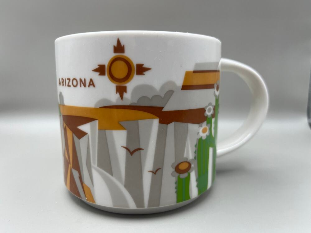 Starbucks Arizona You Are Here Collection Mug White Orange 2014 Coffee Cup 14oz